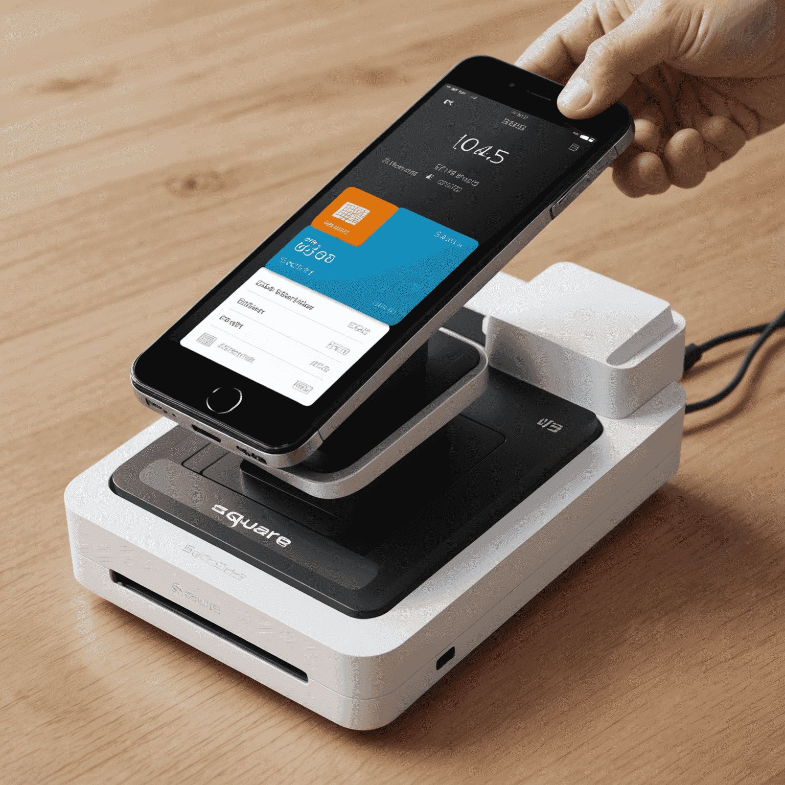 Square-Kartenleser und POS-System, das die Vielseitigkeit für Online- und Offline-Zahlungen demonstriert
